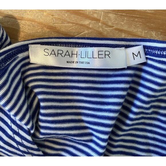 Sarah Liller White Stripe T Shirt Dress Size Medium Women’s Blue - Picture 3 of 5
